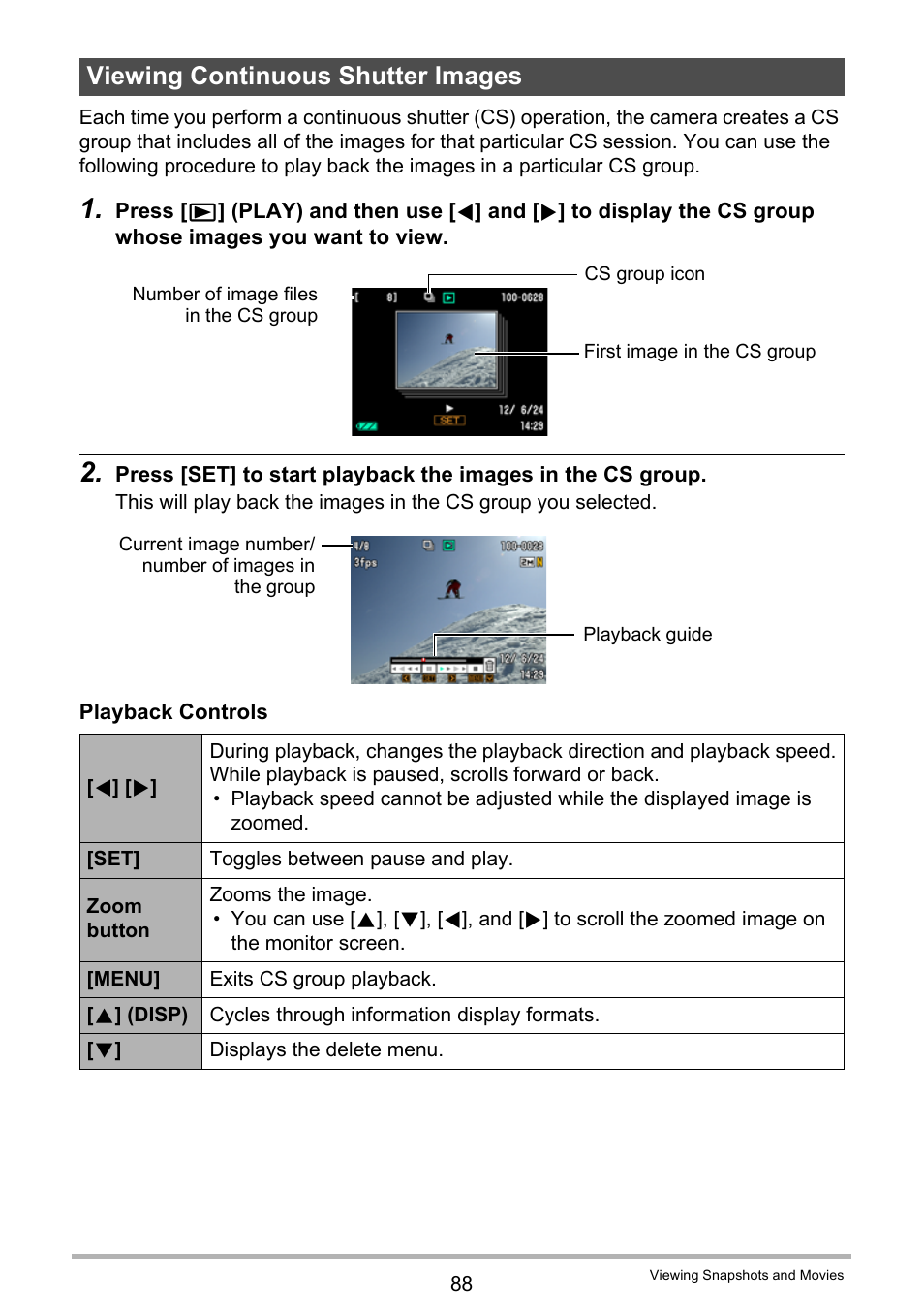 Viewing continuous shutter images | Casio EX-G1 User Manual | Page 88 / 193