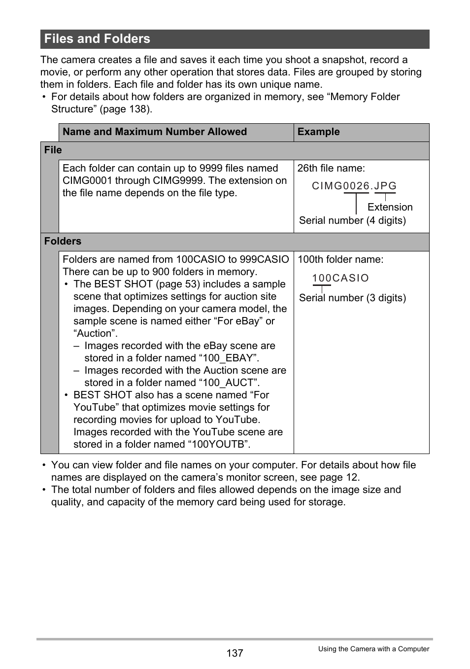 Files and folders | Casio EXILIM EX-Z25 User Manual | Page 137 / 193