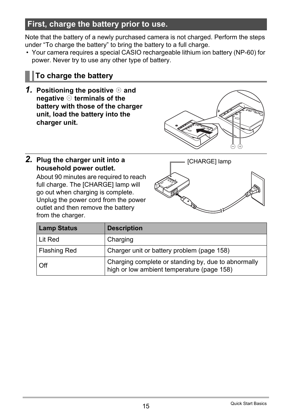 First, charge the battery prior to use, To charge the battery | Casio EXILIM EX-Z25 User Manual | Page 15 / 193