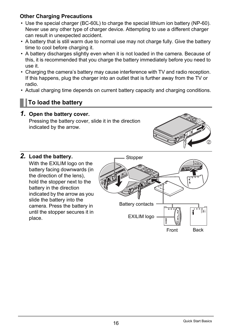 To load the battery | Casio EXILIM EX-Z25 User Manual | Page 16 / 193