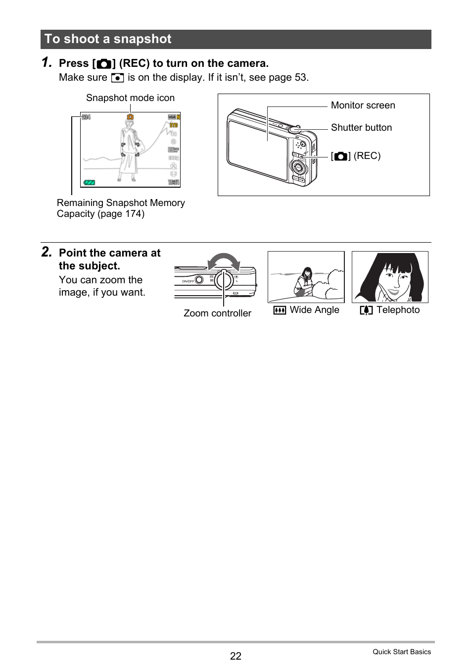 To shoot a snapshot | Casio EXILIM EX-Z25 User Manual | Page 22 / 193