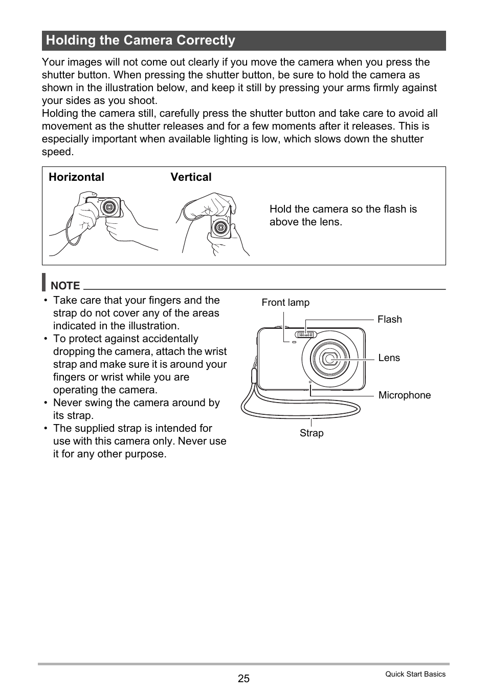 Holding the camera correctly | Casio EXILIM EX-Z25 User Manual | Page 25 / 193