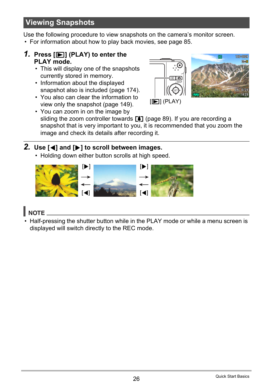 Viewing snapshots | Casio EXILIM EX-Z25 User Manual | Page 26 / 193