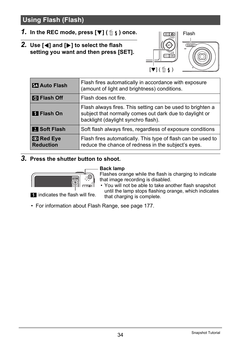 Using flash (flash) | Casio EXILIM EX-Z25 User Manual | Page 34 / 193