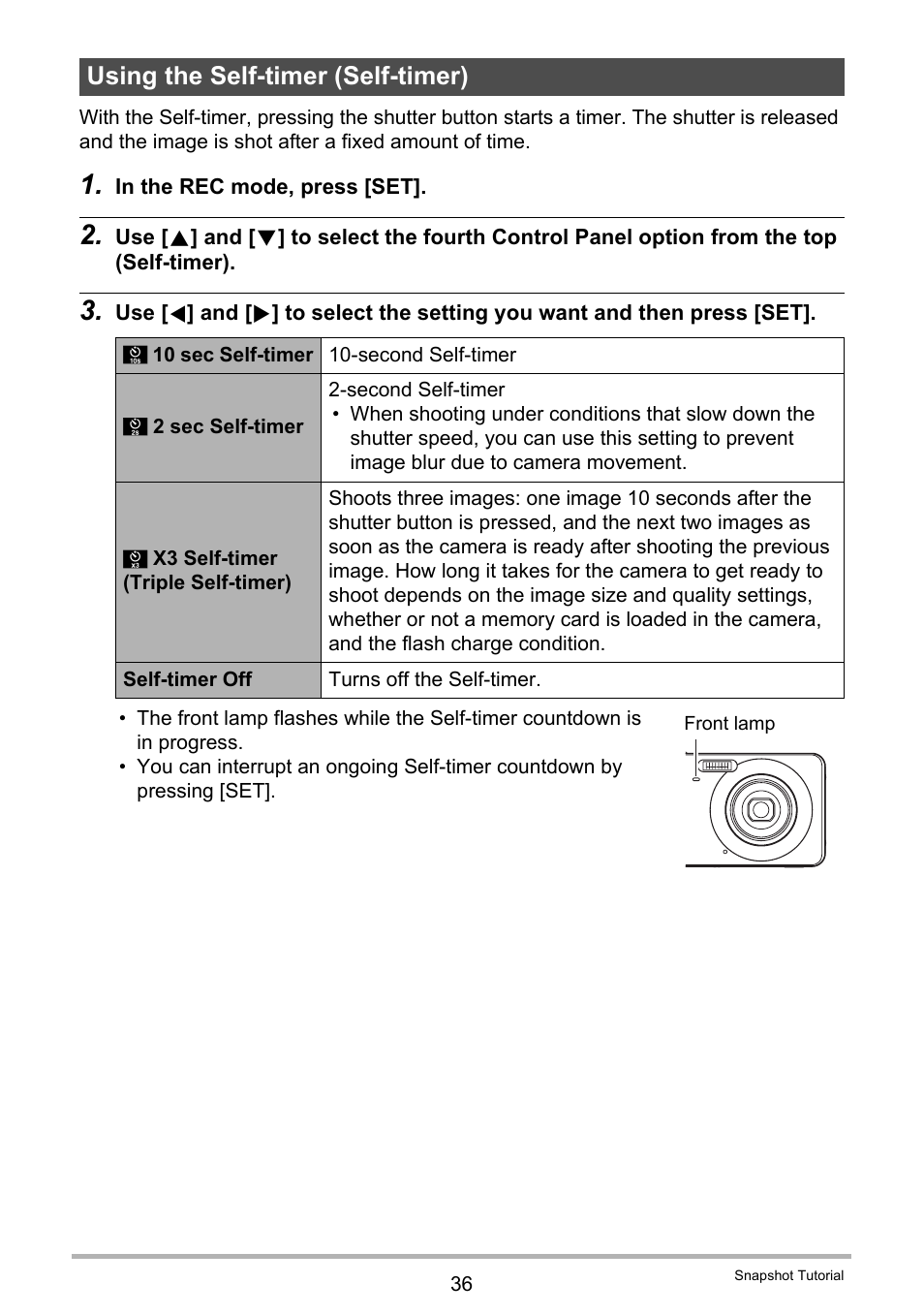 Using the self-timer (self-timer) | Casio EXILIM EX-Z25 User Manual | Page 36 / 193