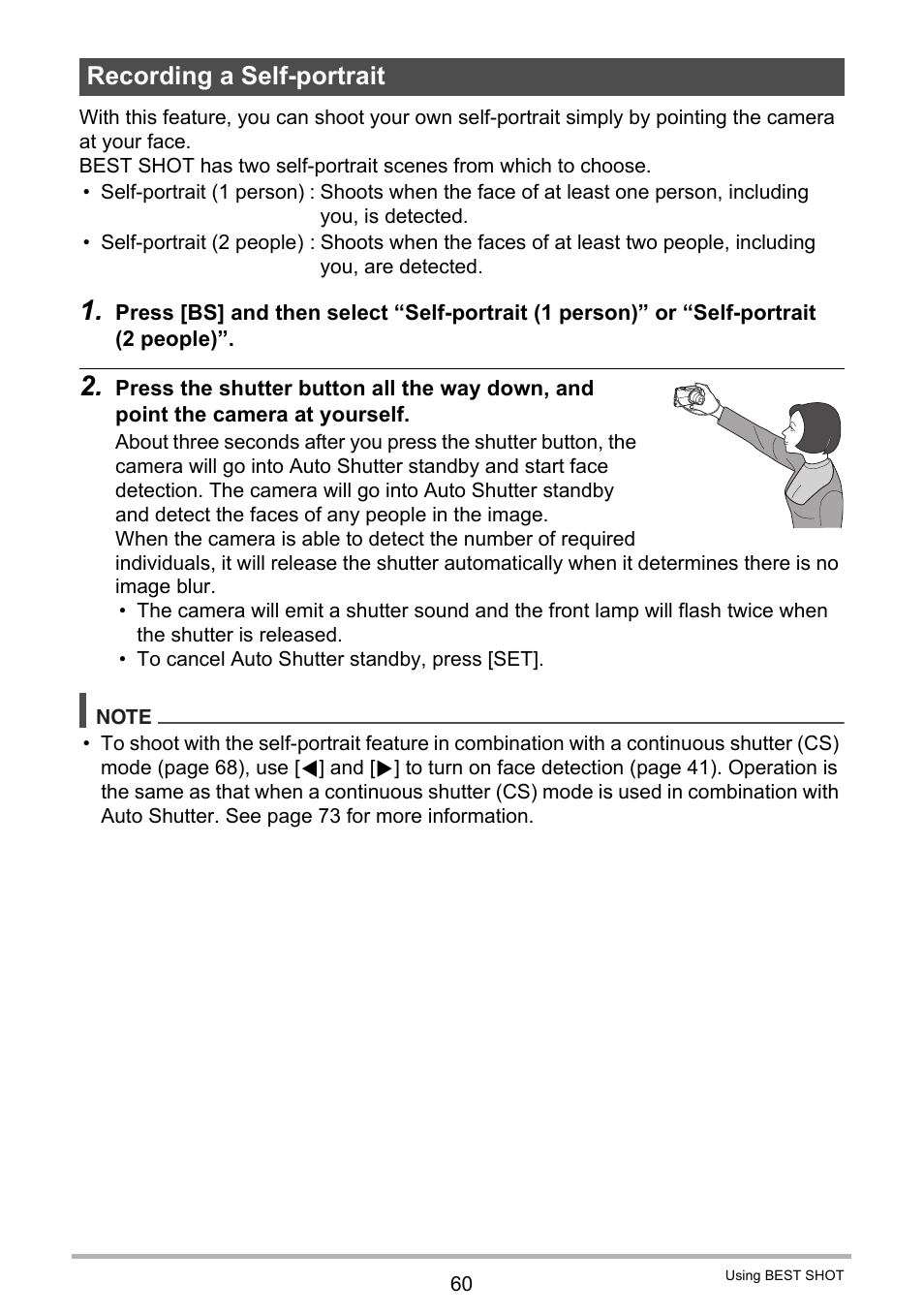 Recording a self-portrait | Casio EXILIM EX-Z25 User Manual | Page 60 / 193