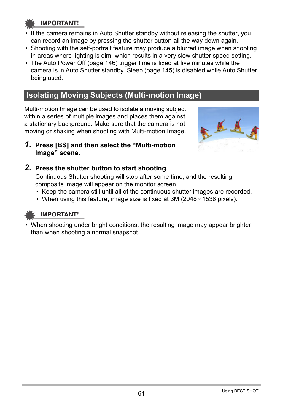 Isolating moving subjects (multi-motion image) | Casio EXILIM EX-Z25 User Manual | Page 61 / 193