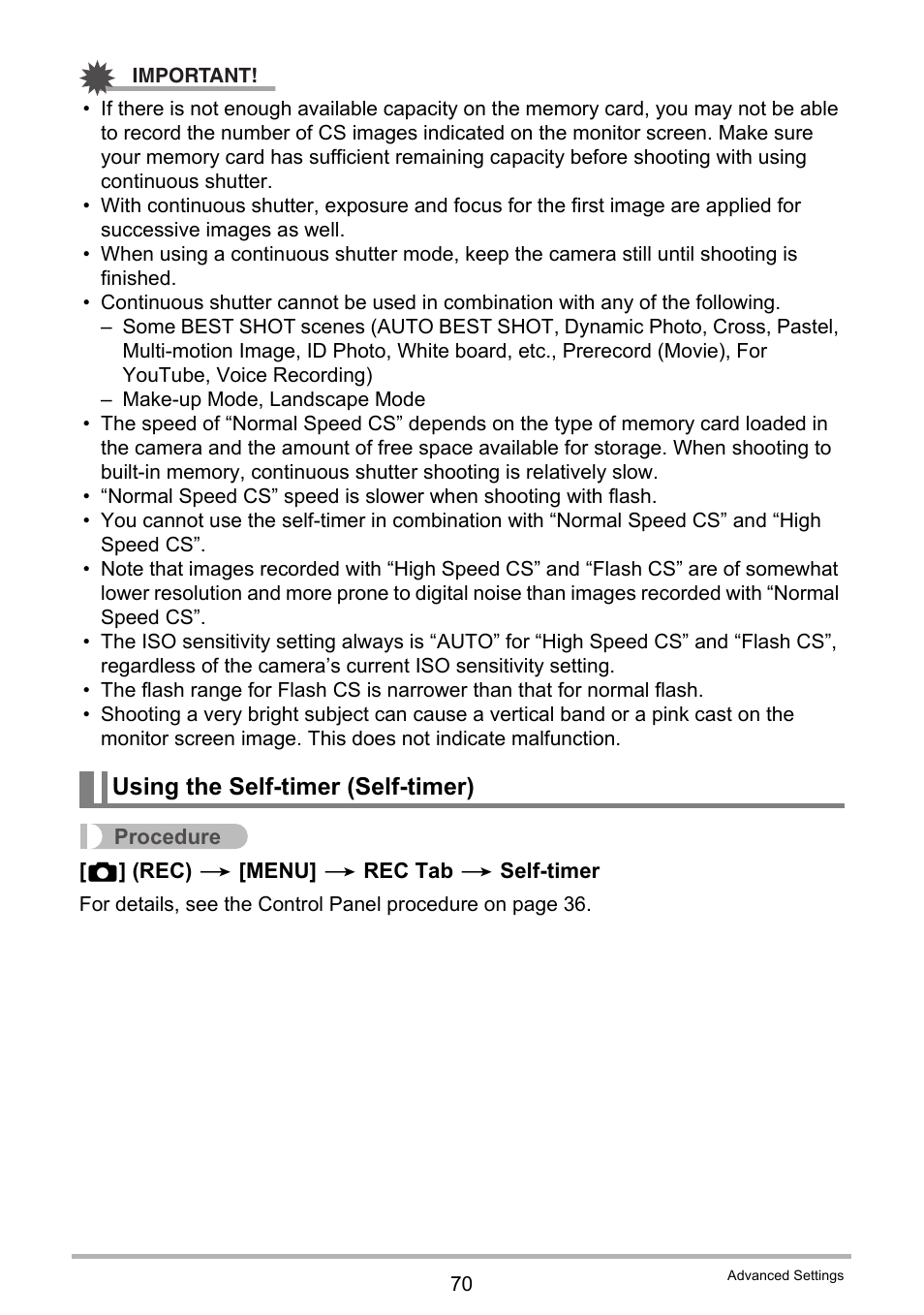 Using the self-timer (self-timer) | Casio EXILIM EX-Z25 User Manual | Page 70 / 193