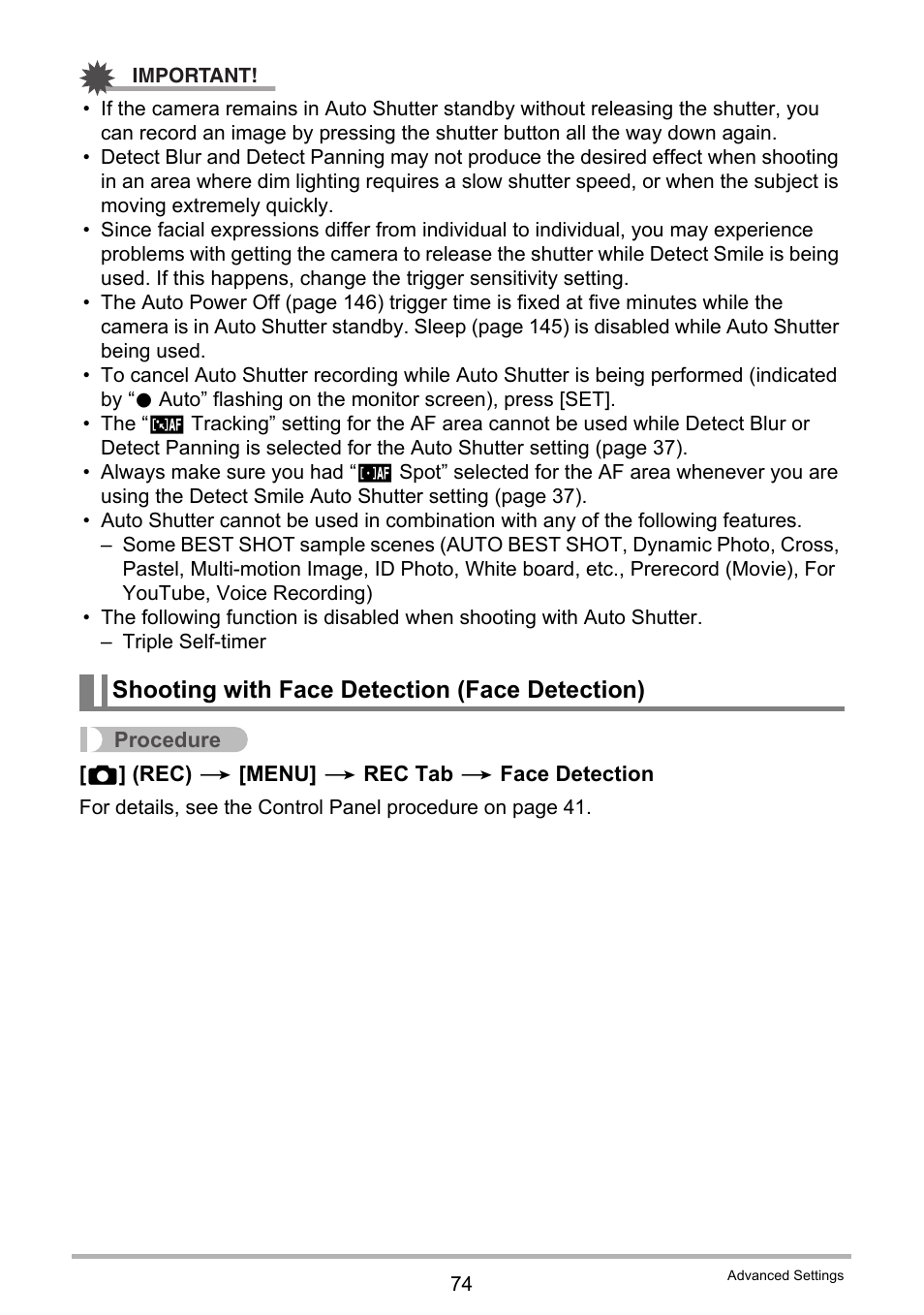 Shooting with face detection (face detection) | Casio EXILIM EX-Z25 User Manual | Page 74 / 193