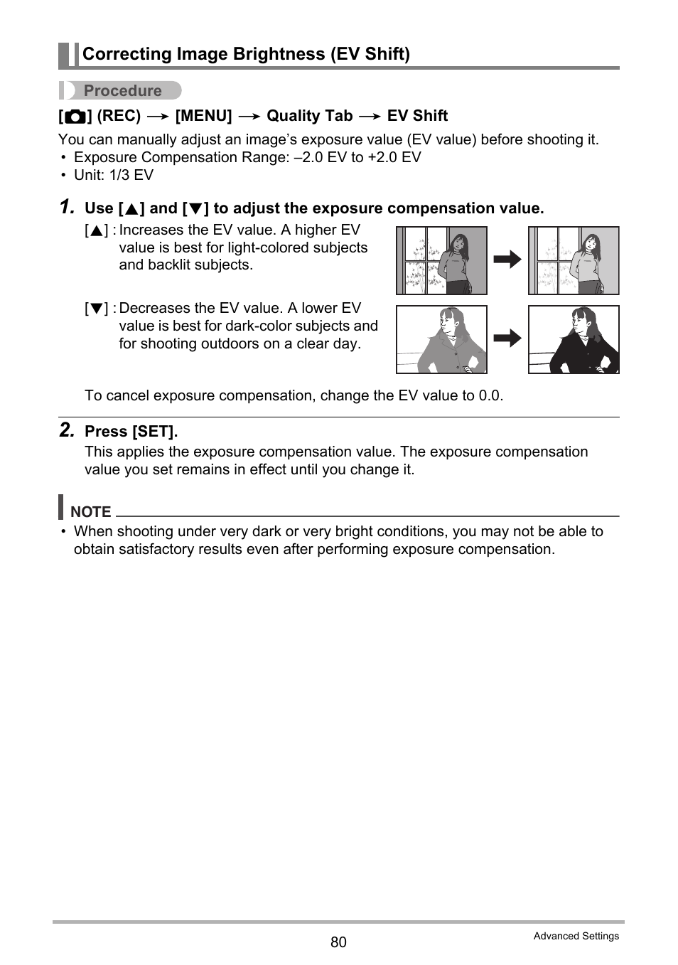 Correcting image brightness (ev shift) | Casio EXILIM EX-Z25 User Manual | Page 80 / 193