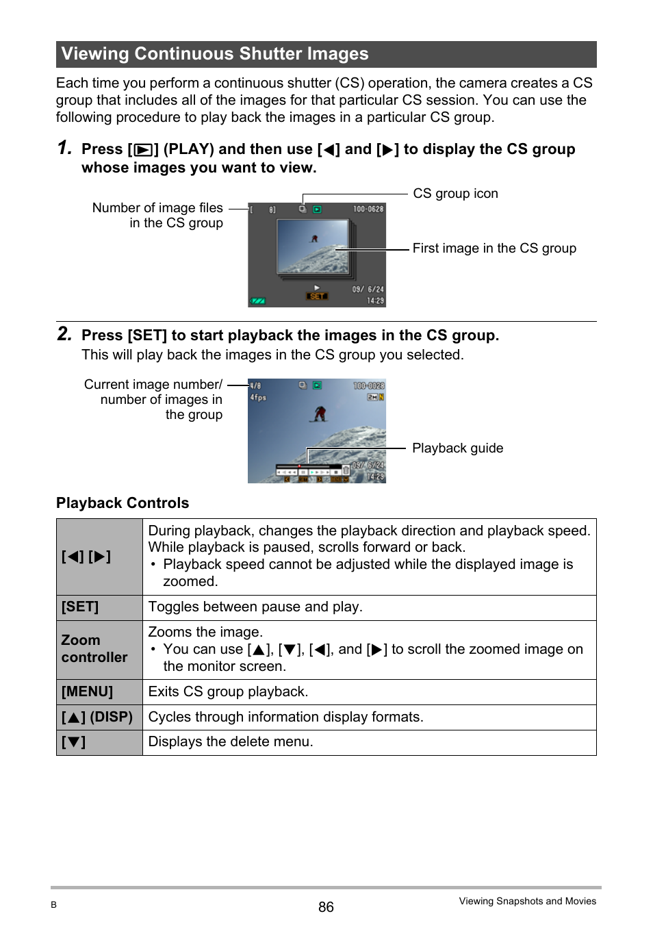 Viewing continuous shutter images | Casio EXILIM EX-Z25 User Manual | Page 86 / 193