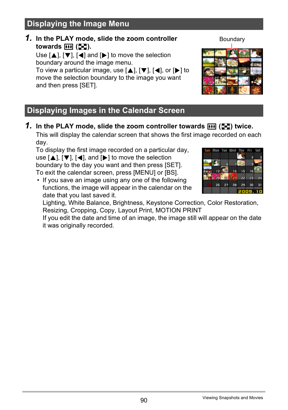 Displaying the image menu, Displaying images in the calendar screen | Casio EXILIM EX-Z25 User Manual | Page 90 / 193