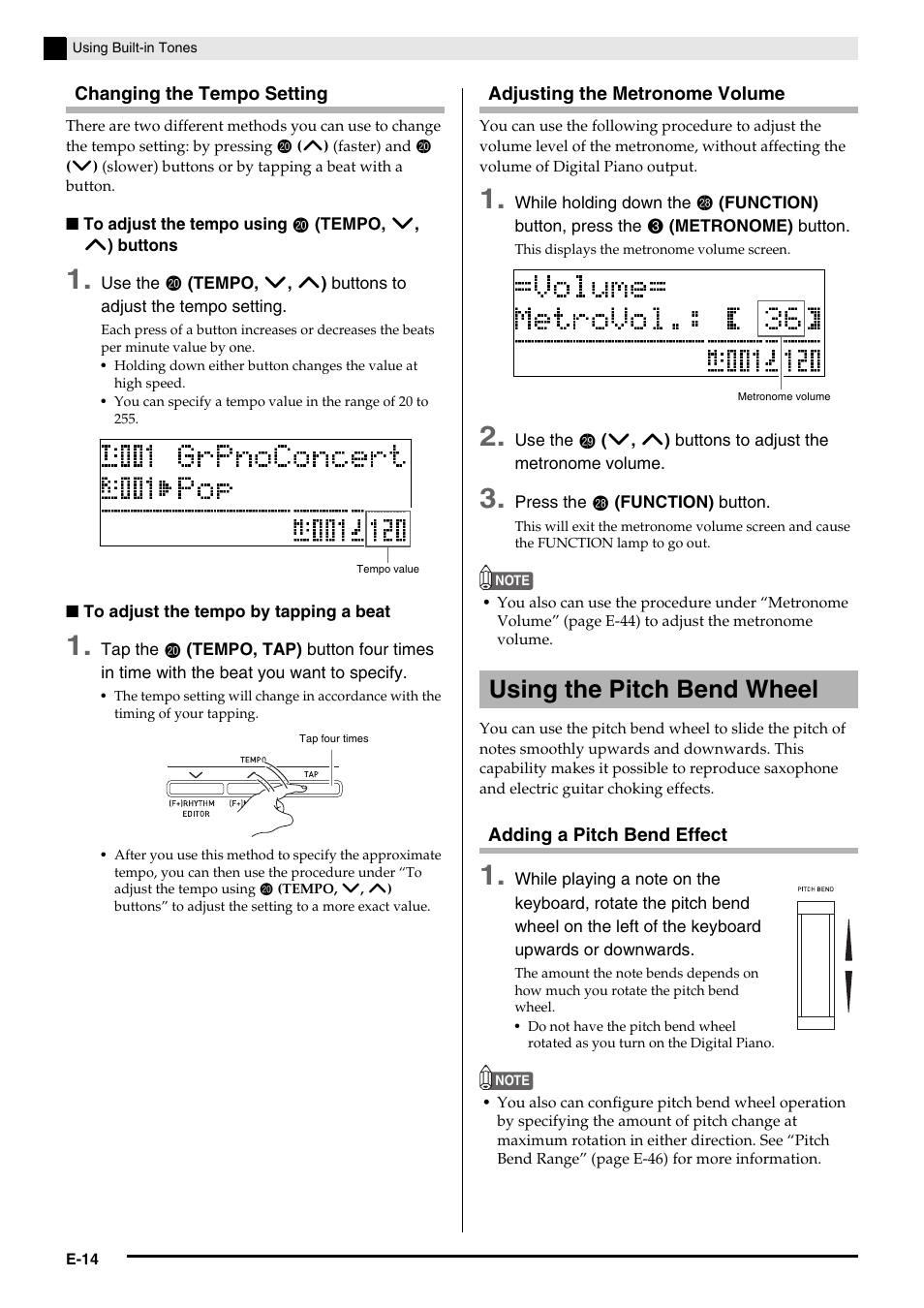 Using the pitch bend wheel | Casio PX350-ES-1A User Manual | Page 16 / 79