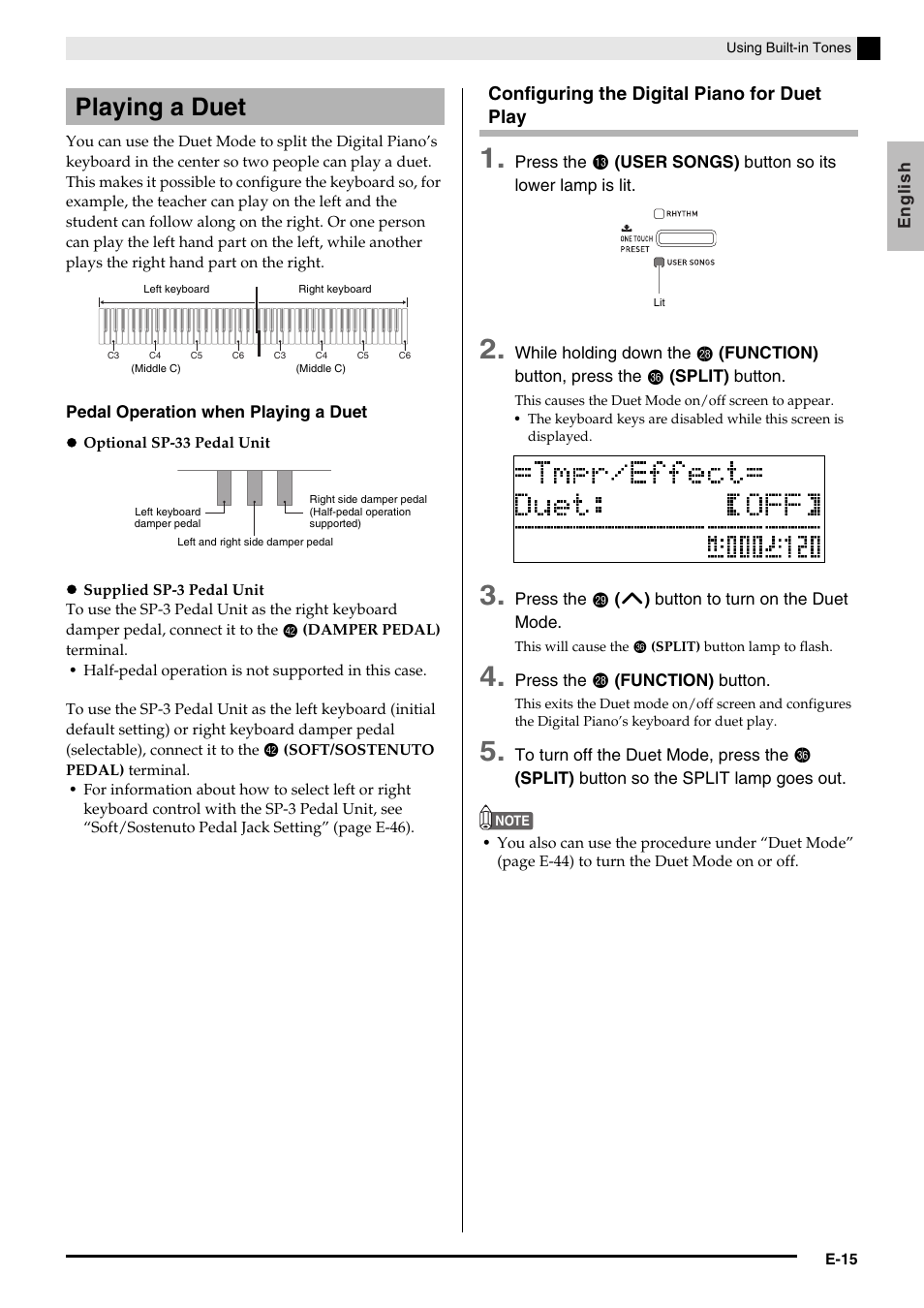 Playing a duet | Casio PX350-ES-1A User Manual | Page 17 / 79