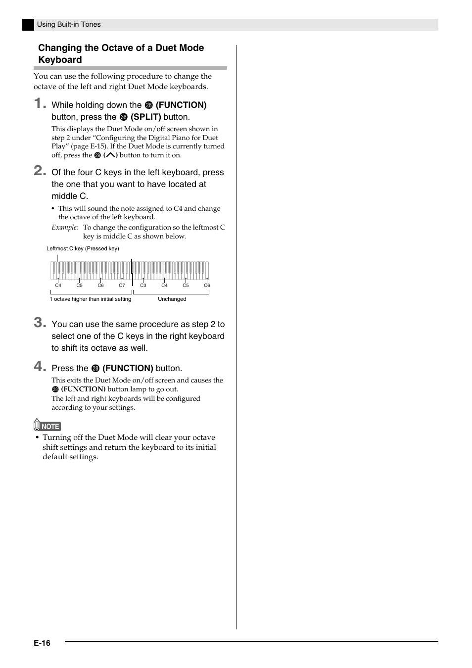 Changing the octave of a duet mode keyboard | Casio PX350-ES-1A User Manual | Page 18 / 79