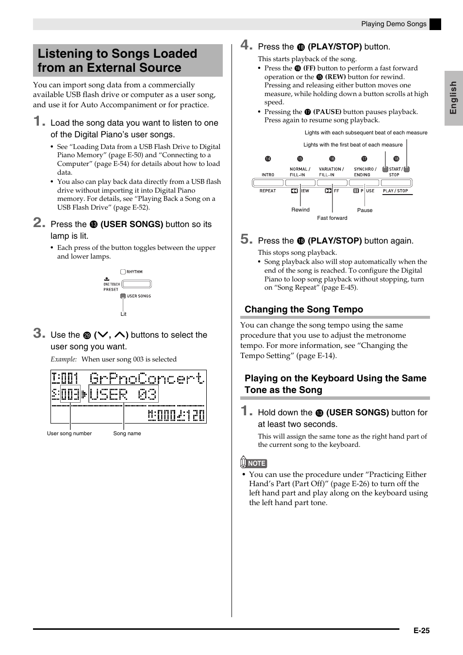 Listening to songs loaded from an external source | Casio PX350-ES-1A User Manual | Page 27 / 79