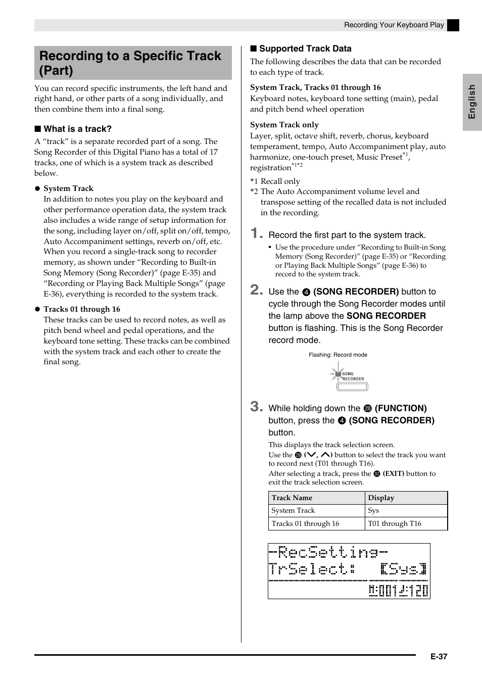 Recording to a specific track (part) | Casio PX350-ES-1A User Manual | Page 39 / 79