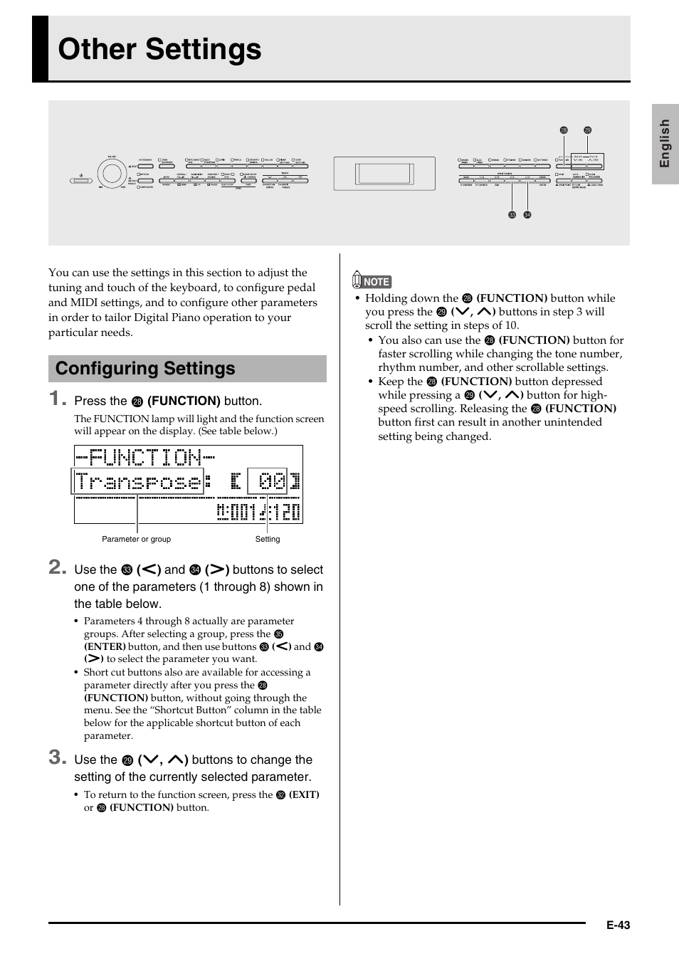 Other settings, Configuring settings | Casio PX350-ES-1A User Manual | Page 45 / 79