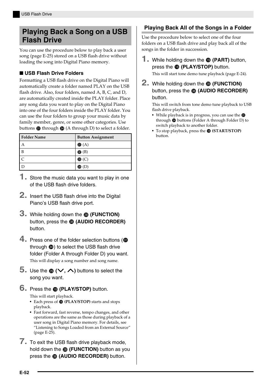 Playing back a song on a usb flash drive | Casio PX350-ES-1A User Manual | Page 54 / 79