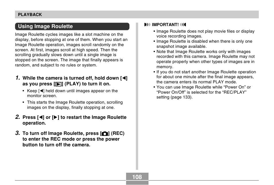 Using image roulette | Casio EX-Z30/EX-Z40 User Manual | Page 108 / 198