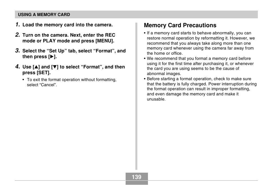 Memory card precautions | Casio EX-Z30/EX-Z40 User Manual | Page 139 / 198