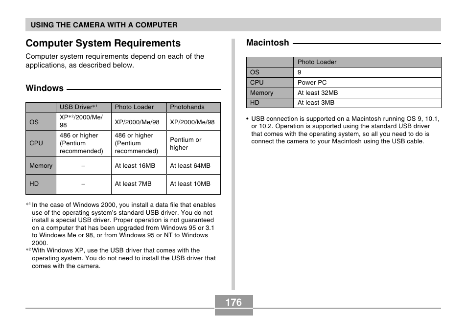 Computer system requirements, Windows, Macintosh | Casio EX-Z30/EX-Z40 User Manual | Page 176 / 198