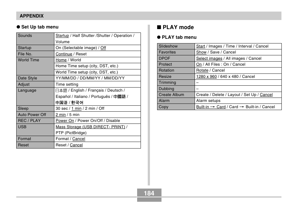 Play mode | Casio EX-Z30/EX-Z40 User Manual | Page 184 / 198