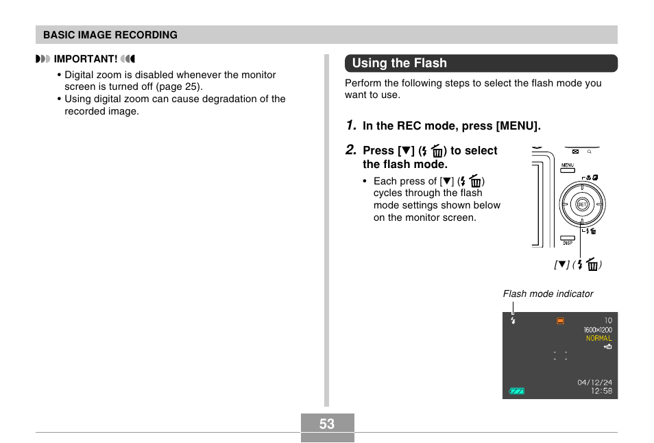 Using the flash | Casio EX-Z30/EX-Z40 User Manual | Page 53 / 198