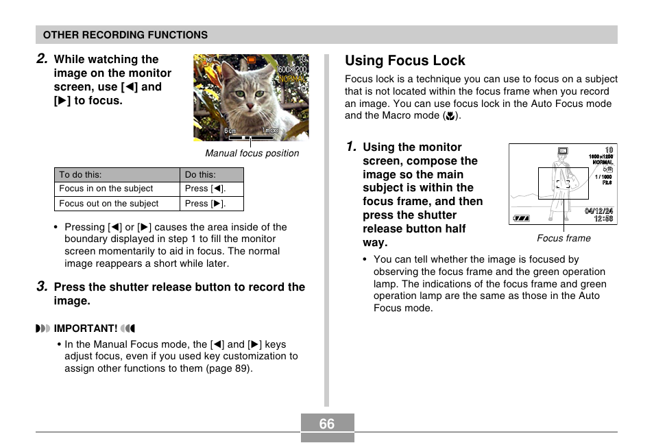 Using focus lock | Casio EX-Z30/EX-Z40 User Manual | Page 66 / 198