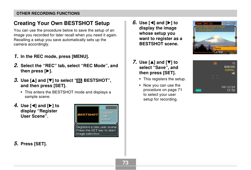 Creating your own bestshot setup | Casio EX-Z30/EX-Z40 User Manual | Page 73 / 198