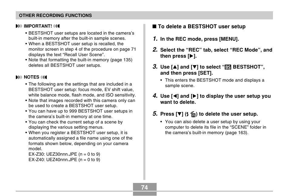 Casio EX-Z30/EX-Z40 User Manual | Page 74 / 198