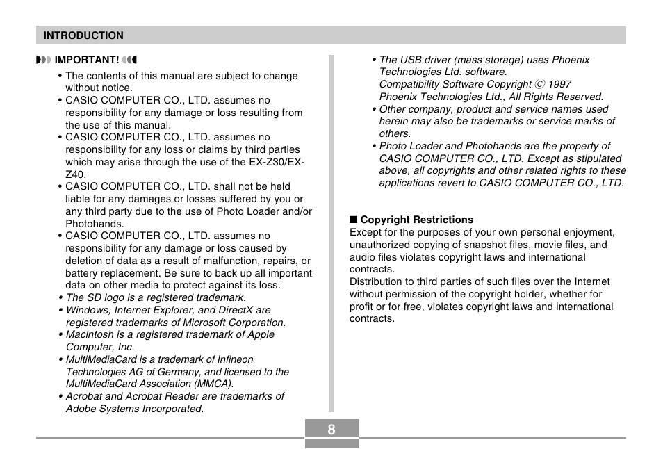 Casio EX-Z30/EX-Z40 User Manual | Page 8 / 198