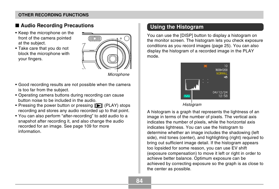 Using the histogram | Casio EX-Z30/EX-Z40 User Manual | Page 84 / 198