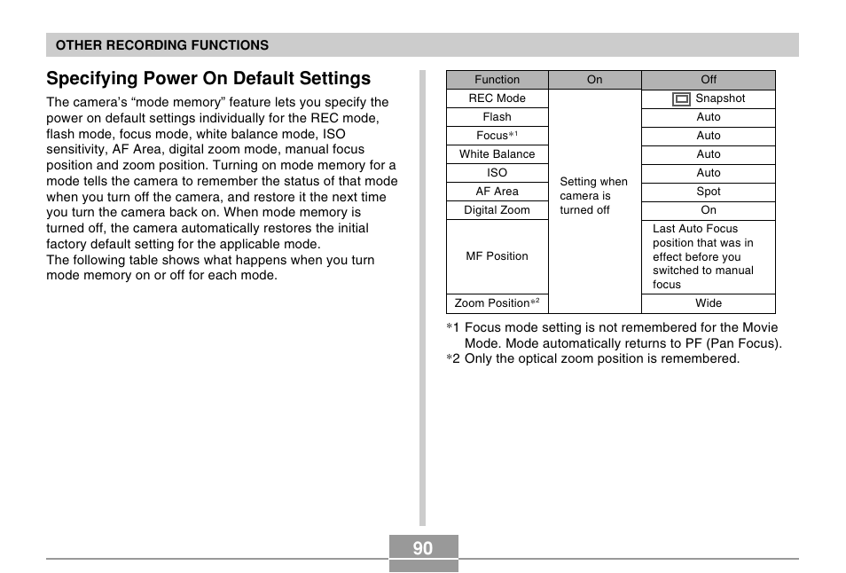 Specifying power on default settings | Casio EX-Z30/EX-Z40 User Manual | Page 90 / 198