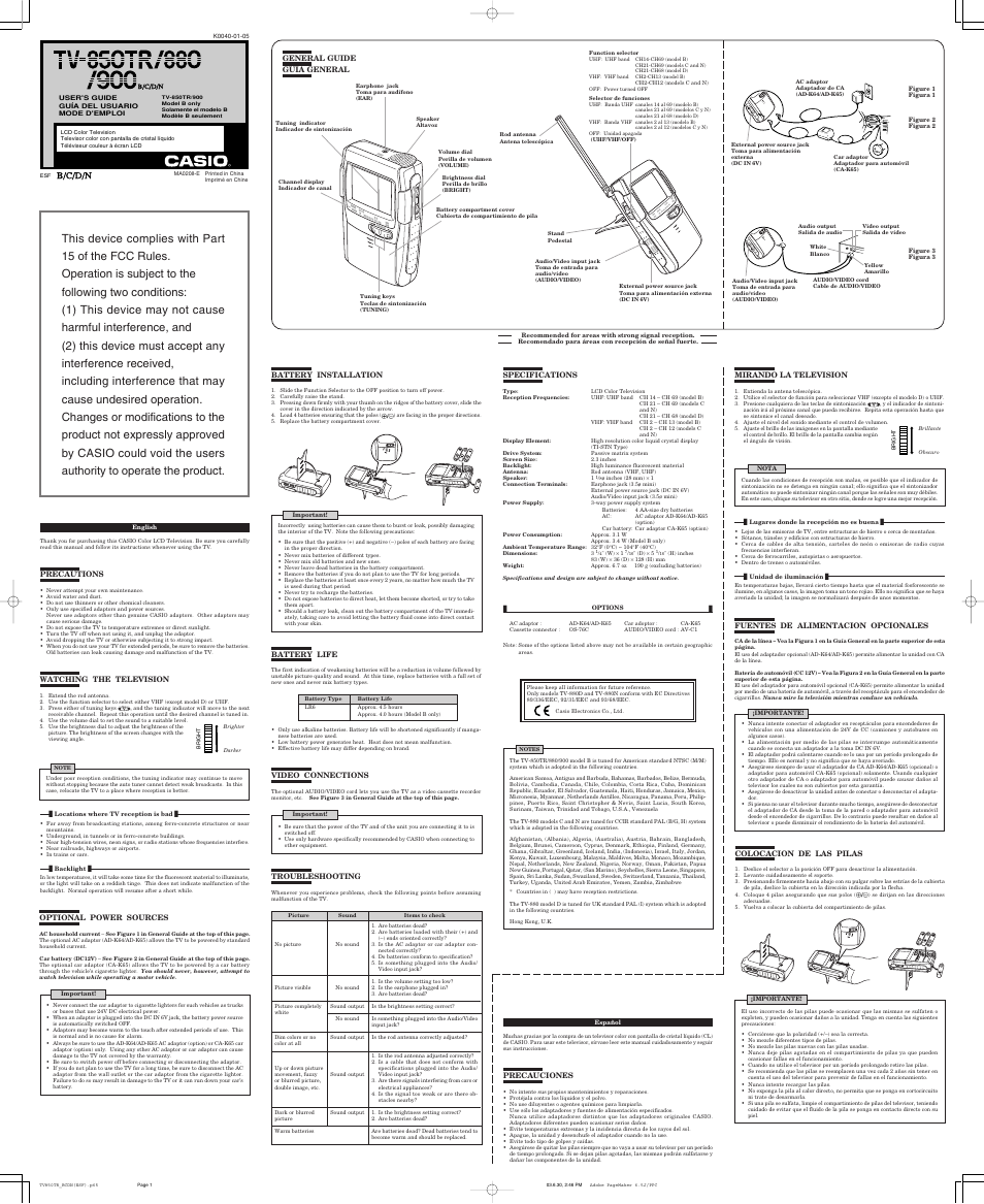 Casio 850TR/900 User Manual | 2 pages