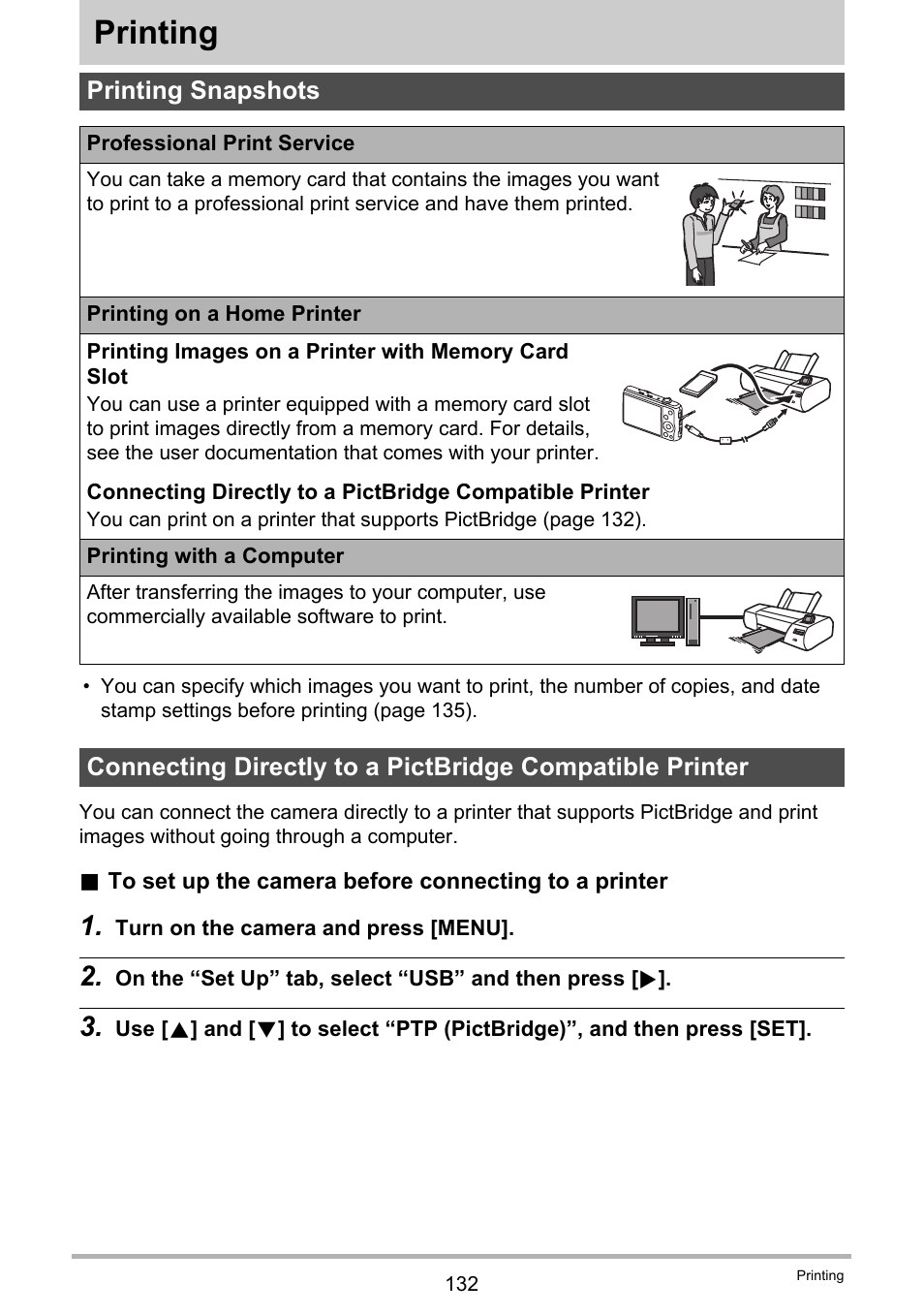 Printing, Printing snapshots | Casio EXILIM EX-ZR20 User Manual | Page 132 / 197