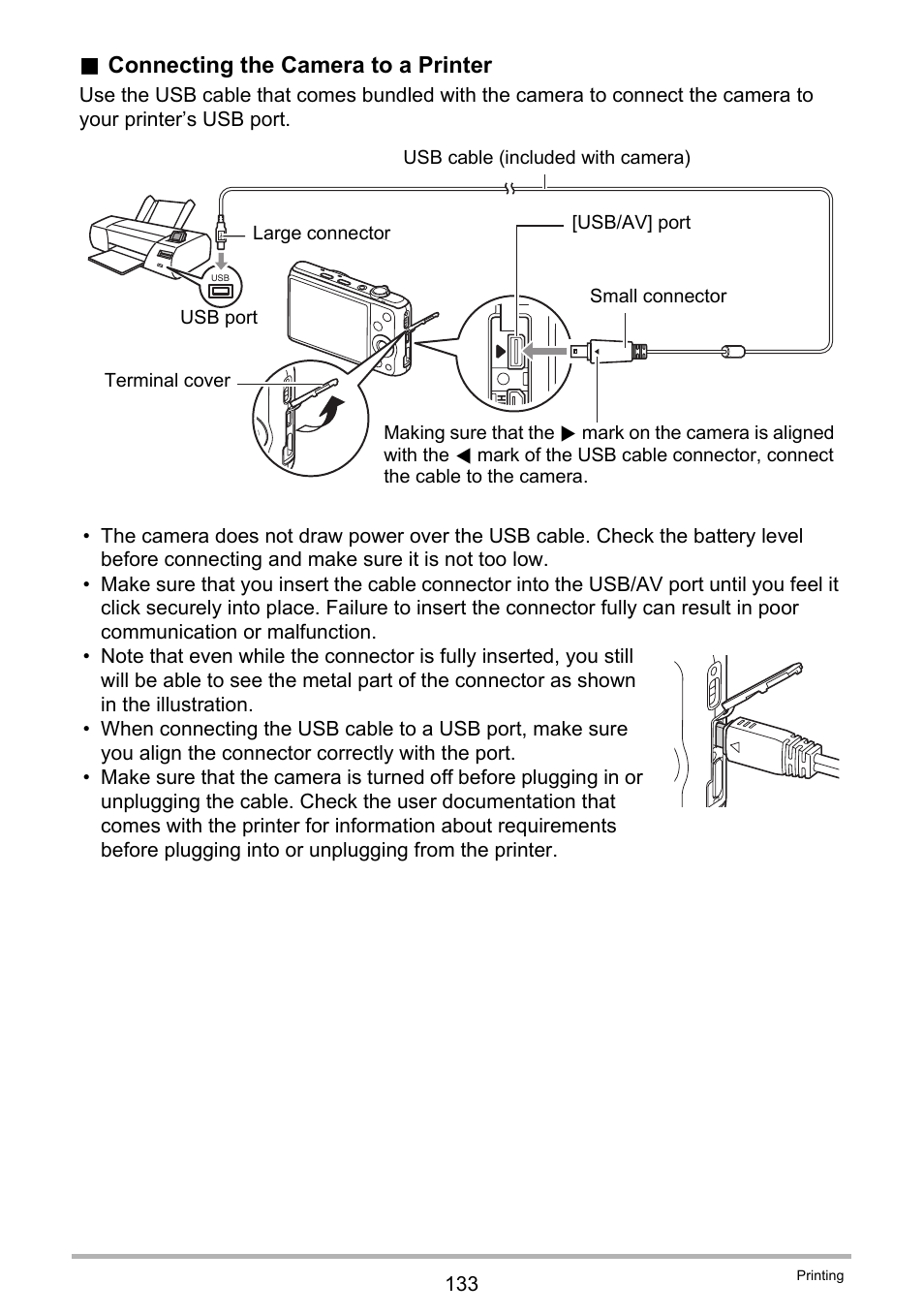 Connecting the camera to a printer | Casio EXILIM EX-ZR20 User Manual | Page 133 / 197