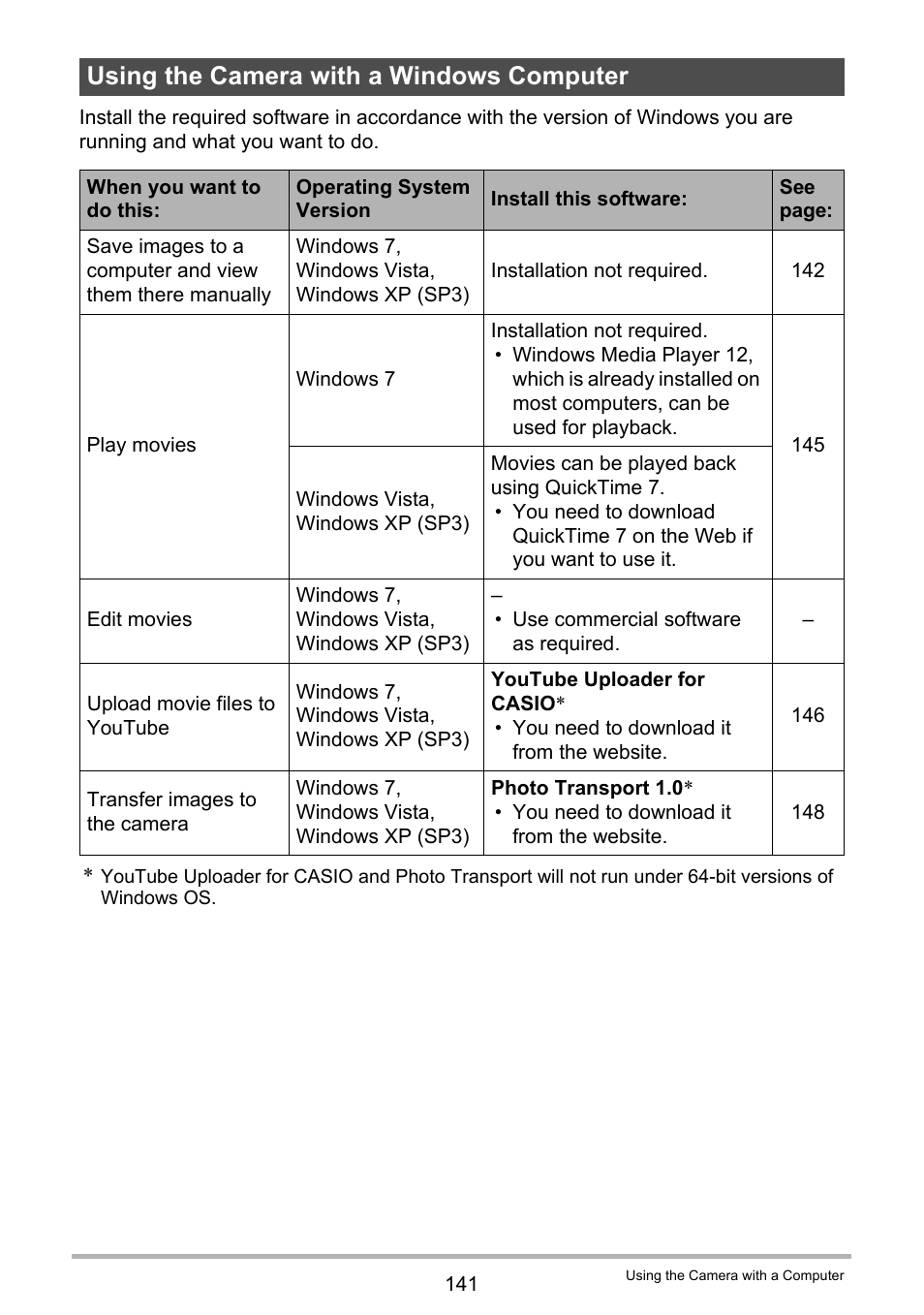 Using the camera with a windows computer, To “using the camera with a windows computer | Casio EXILIM EX-ZR20 User Manual | Page 141 / 197