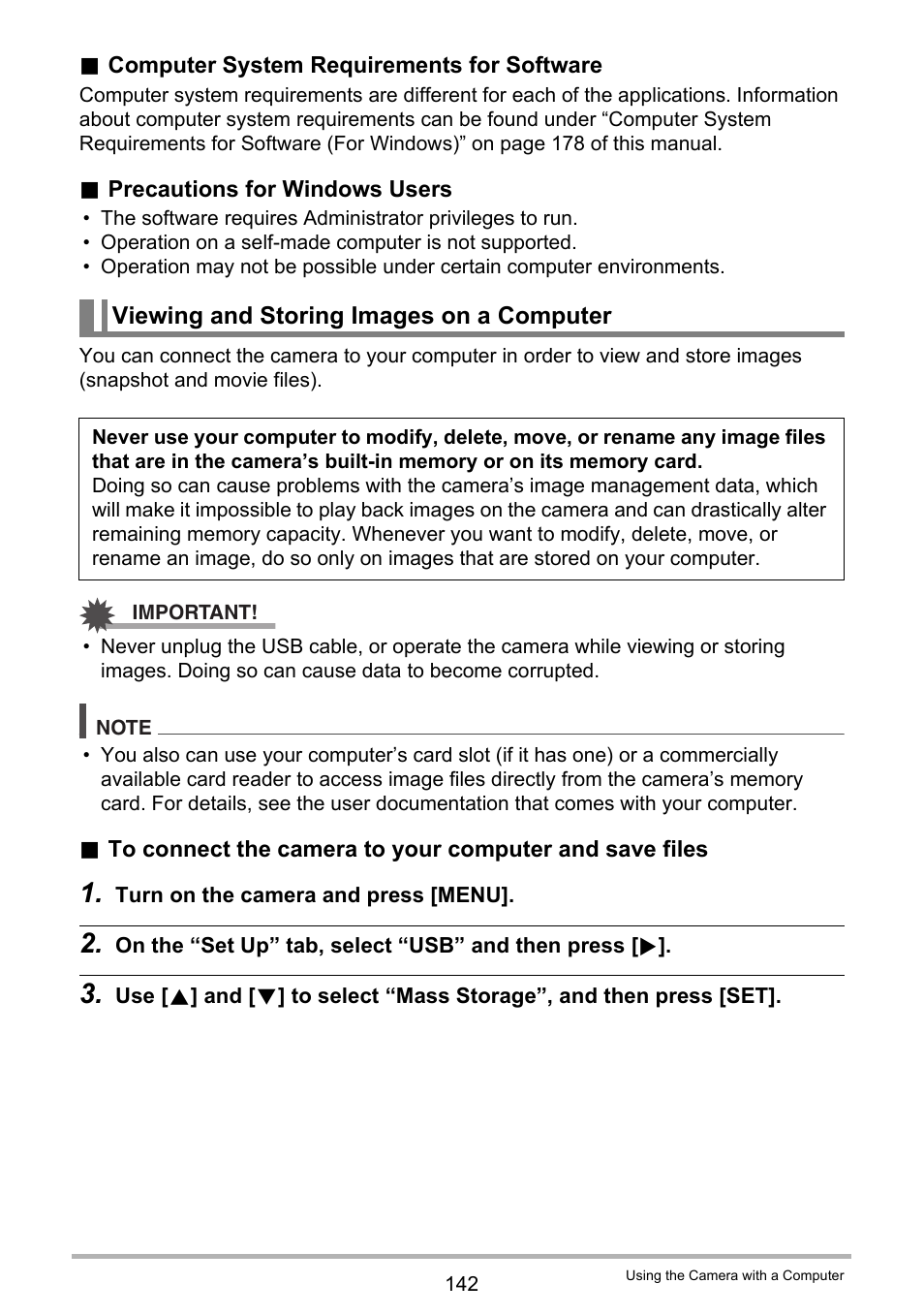 Viewing and storing images on a computer | Casio EXILIM EX-ZR20 User Manual | Page 142 / 197