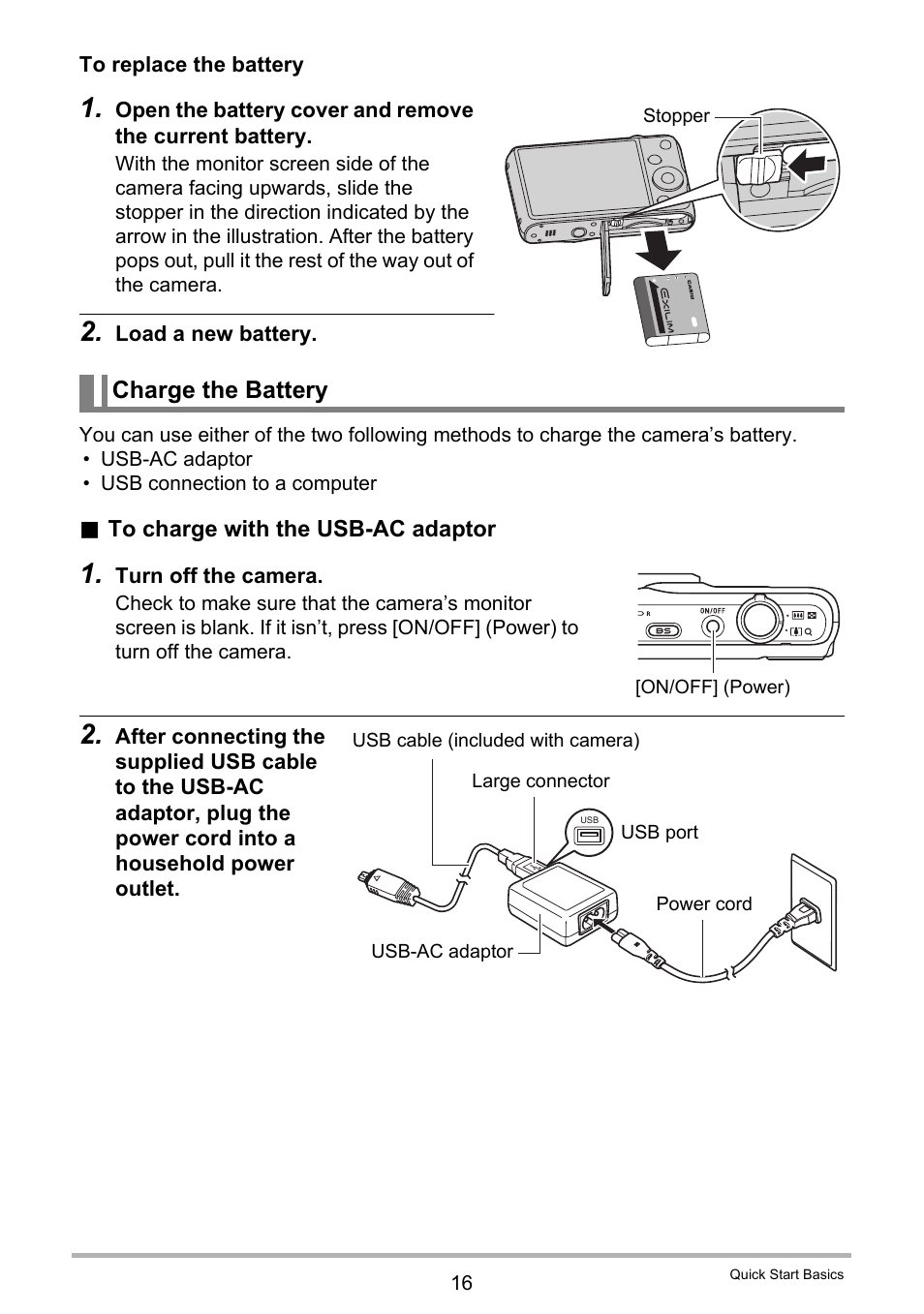 Charge the battery | Casio EXILIM EX-ZR20 User Manual | Page 16 / 197