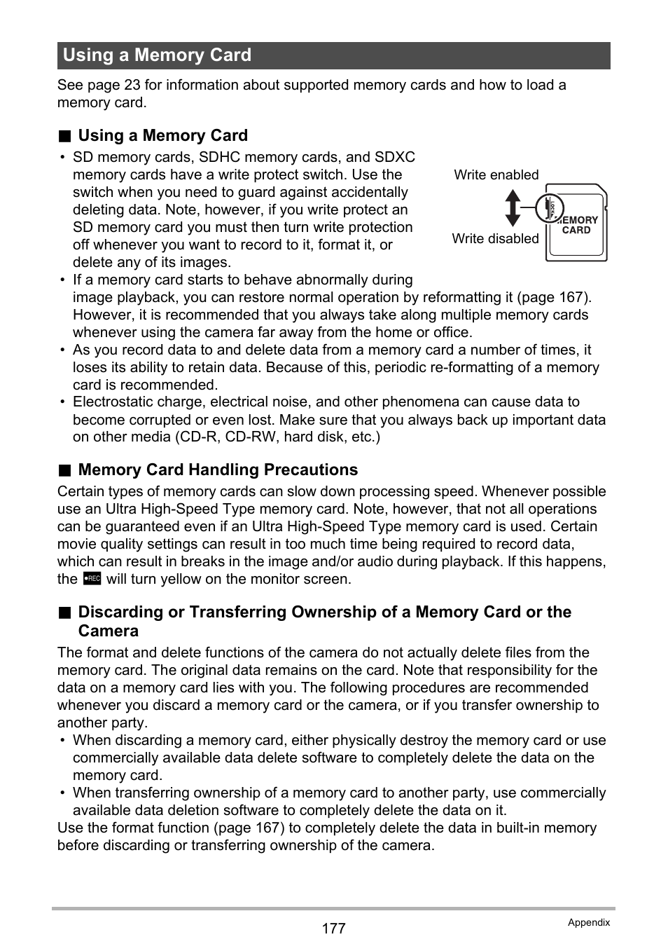 Using a memory card | Casio EXILIM EX-ZR20 User Manual | Page 177 / 197