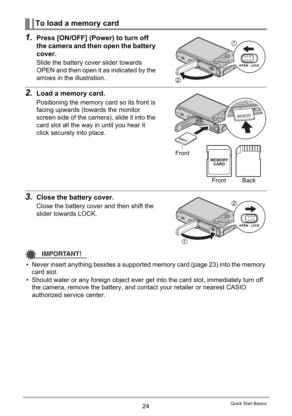 To load a memory card | Casio EXILIM EX-ZR20 User Manual | Page 24 / 197