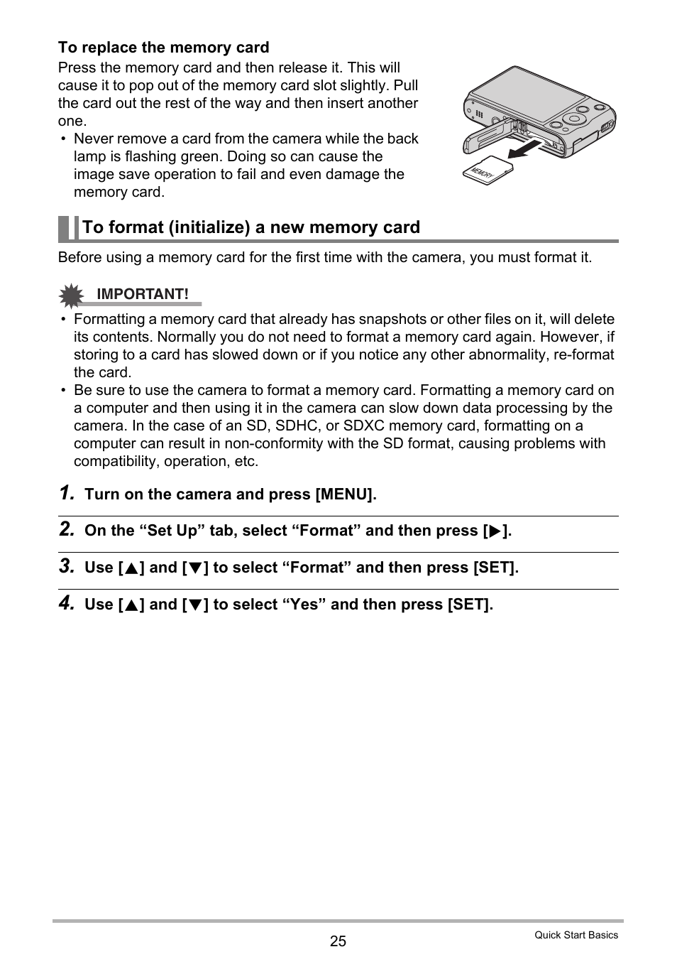 To format (initialize) a new memory card | Casio EXILIM EX-ZR20 User Manual | Page 25 / 197