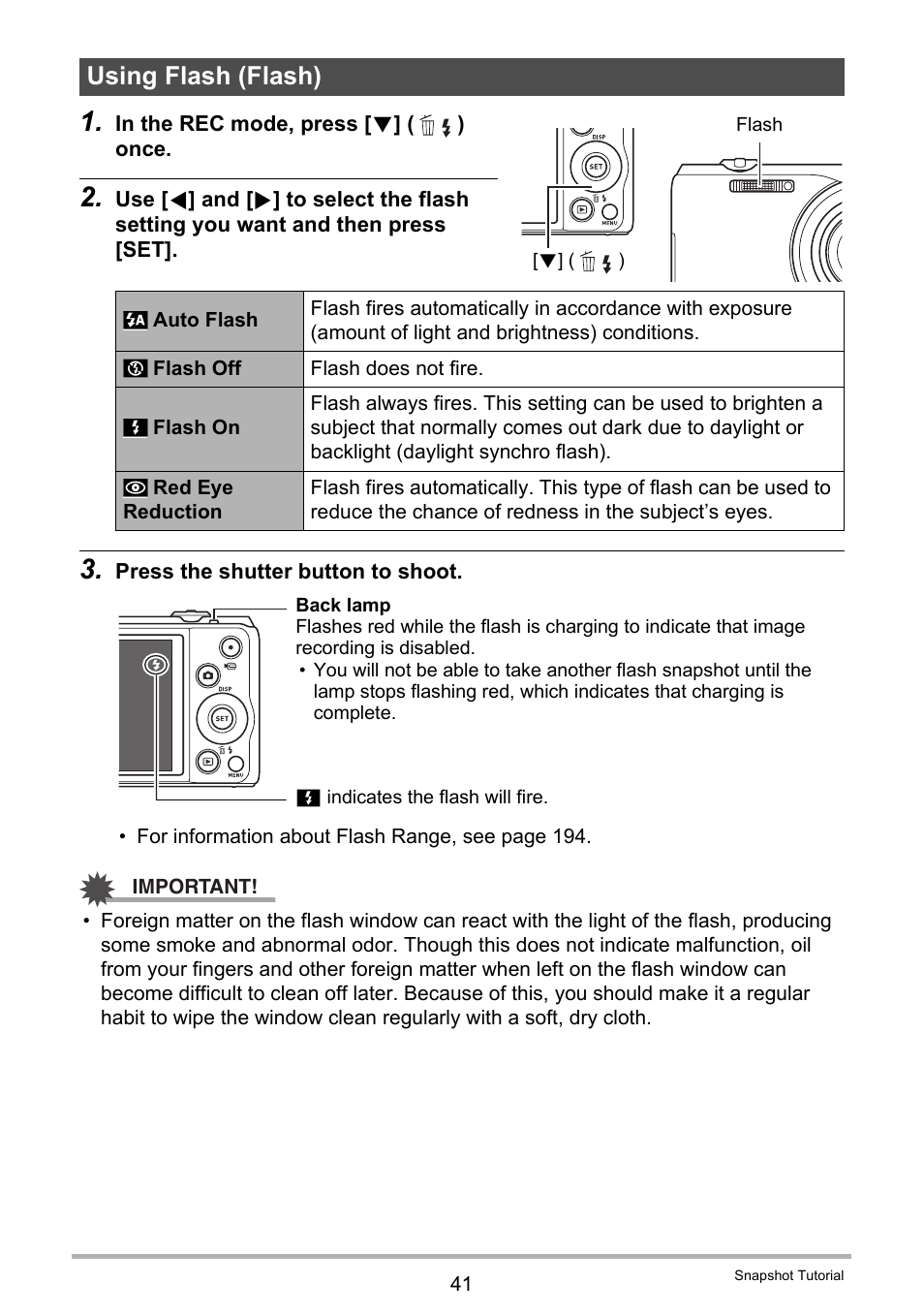 Using flash (flash) | Casio EXILIM EX-ZR20 User Manual | Page 41 / 197