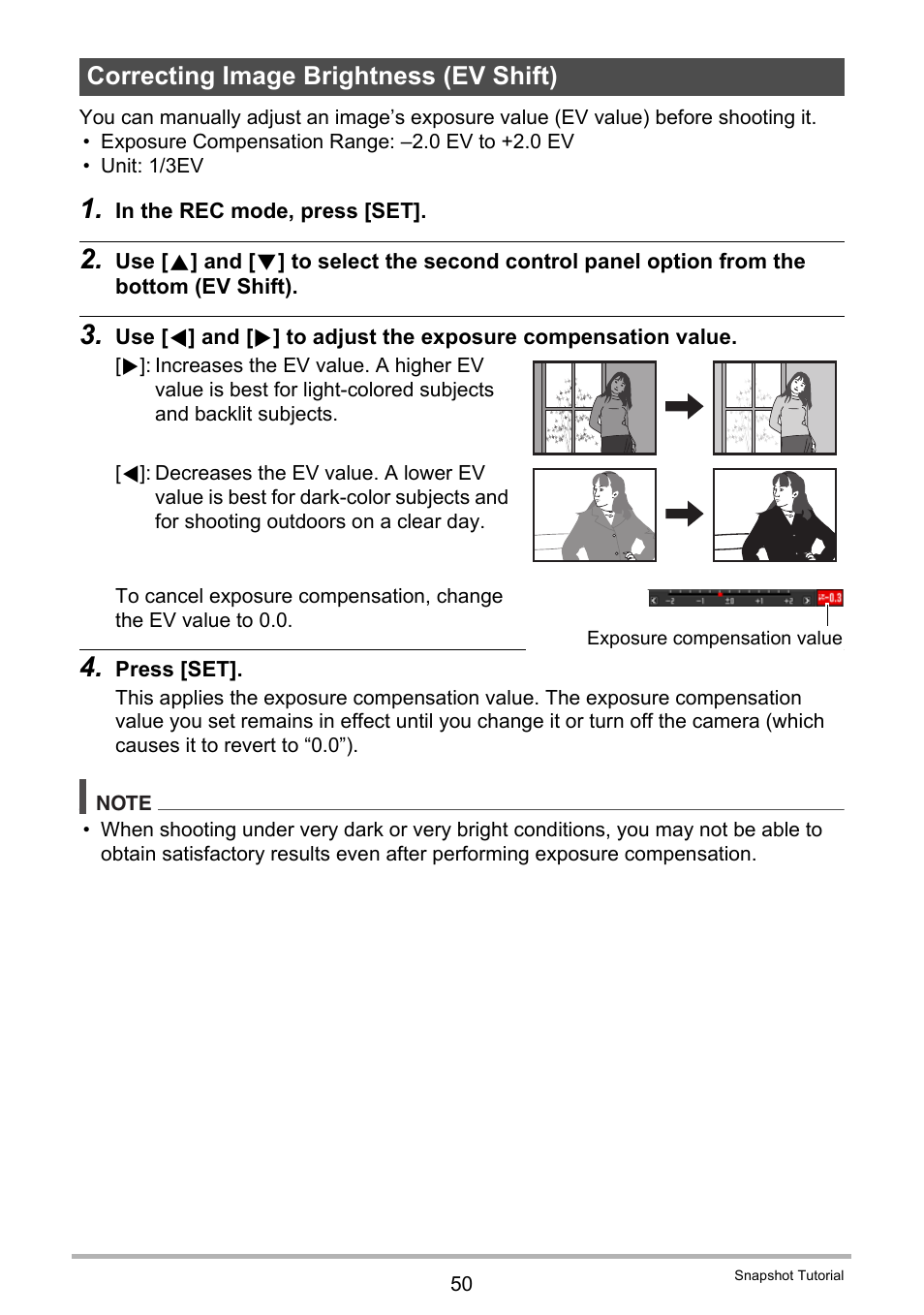 Correcting image brightness (ev shift) | Casio EXILIM EX-ZR20 User Manual | Page 50 / 197