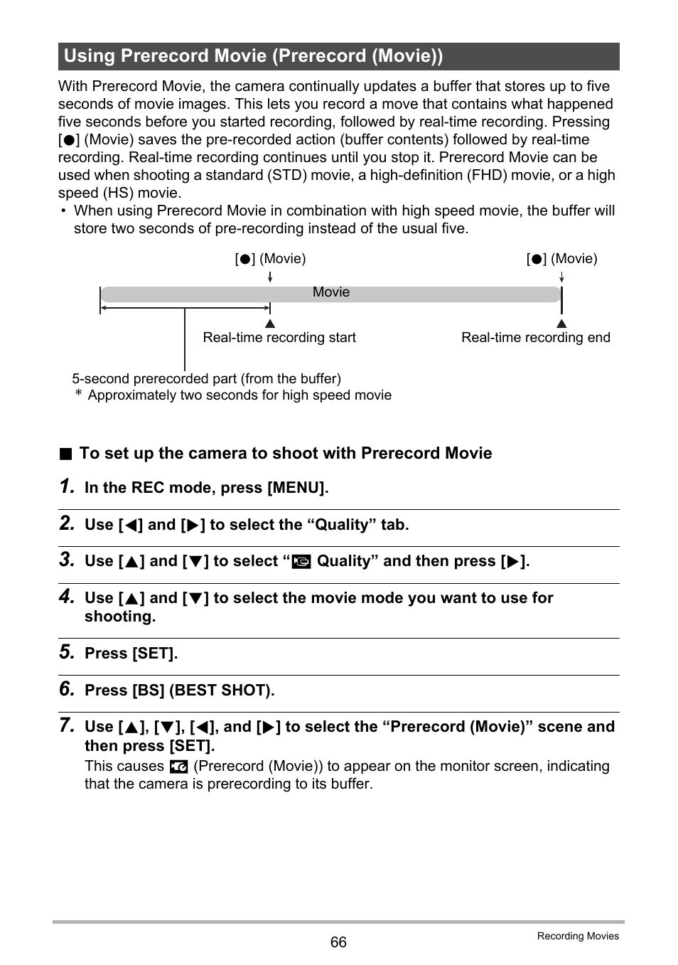 Using prerecord movie (prerecord (movie)) | Casio EXILIM EX-ZR20 User Manual | Page 66 / 197