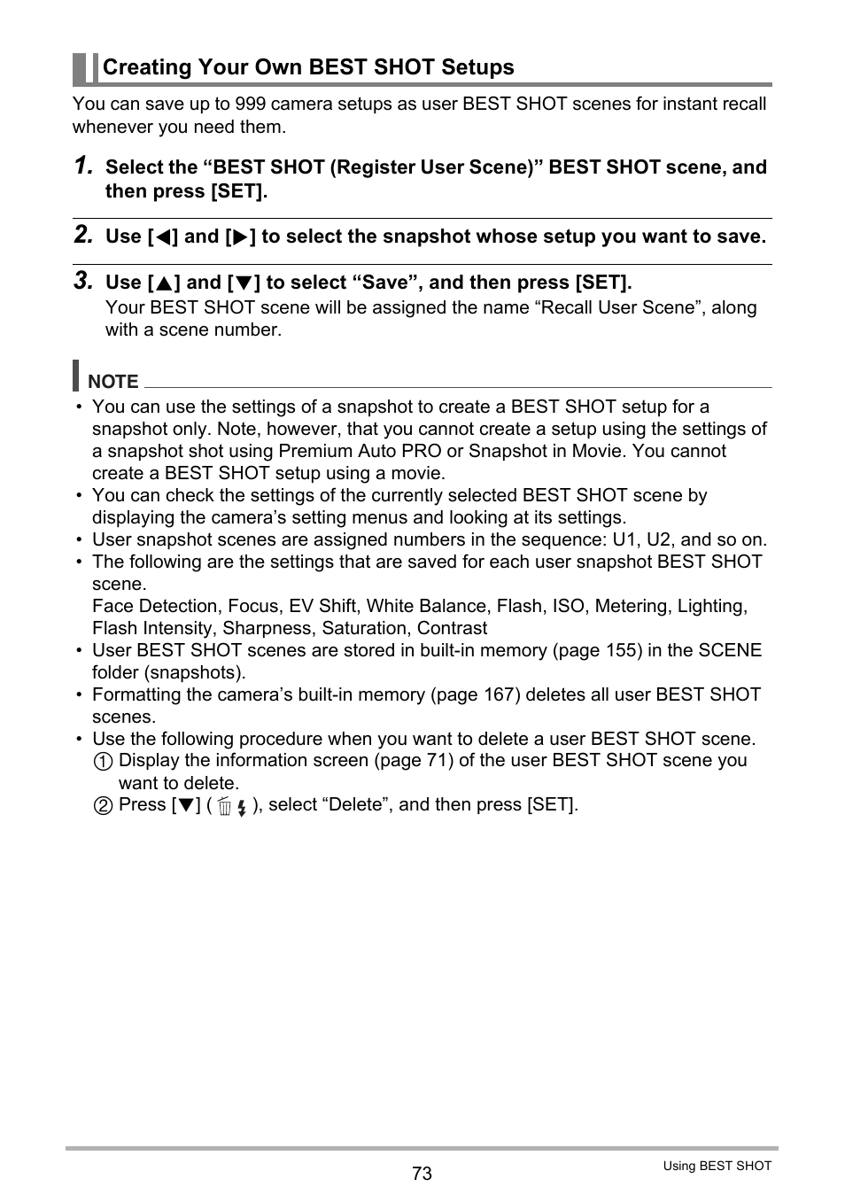 Creating your own best shot setups | Casio EXILIM EX-ZR20 User Manual | Page 73 / 197