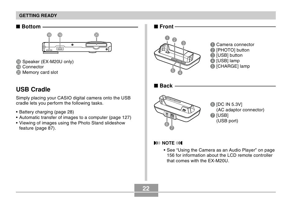 Usb cradle | Casio EX-M20U User Manual | Page 22 / 54