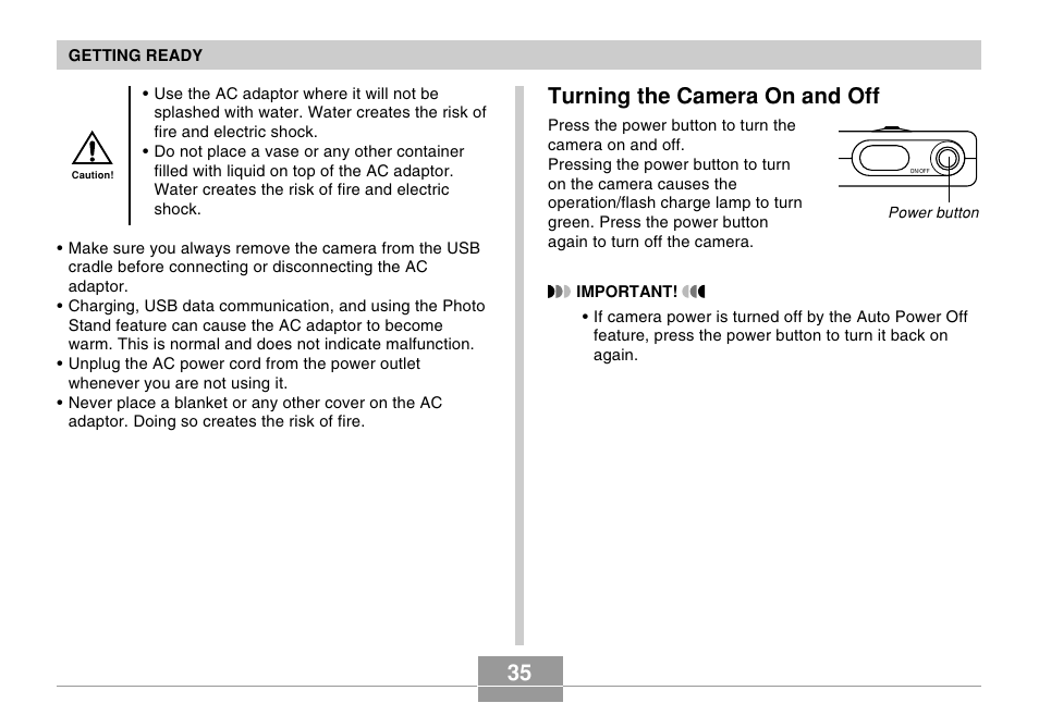 35 turning the camera on and off | Casio EX-M20U User Manual | Page 35 / 54
