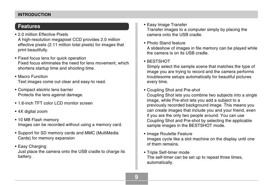 Features | Casio EX-M20U User Manual | Page 9 / 54